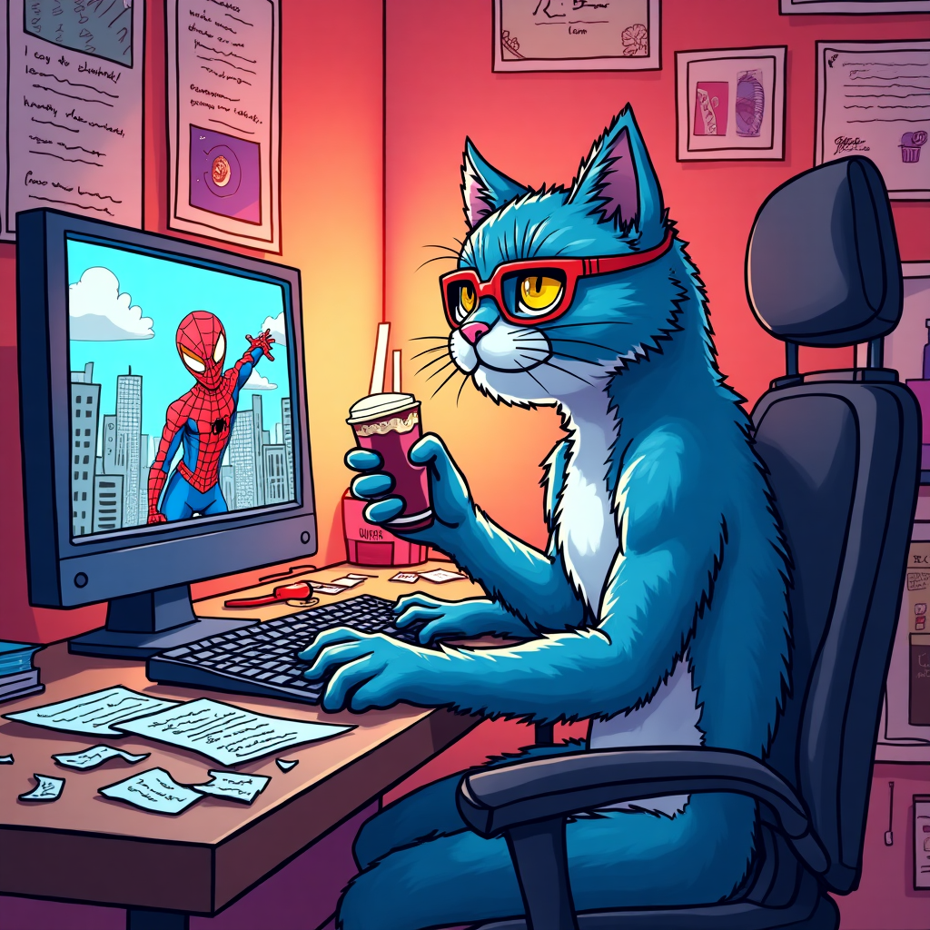 Coloring Page: Cat at Computer in Retro Room - Fun Learning Activity