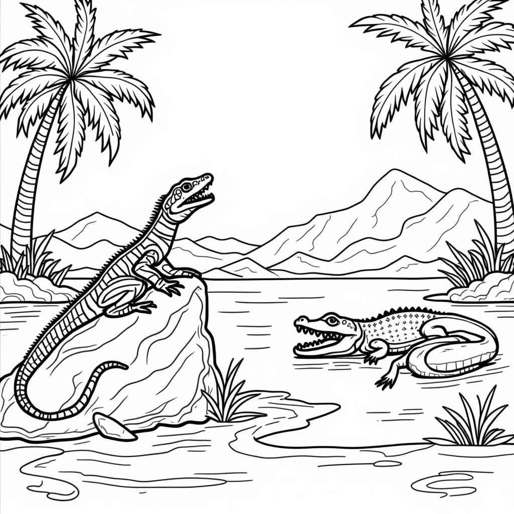 Explore Nature: Fun Coloring Page of a Lizard and Snake