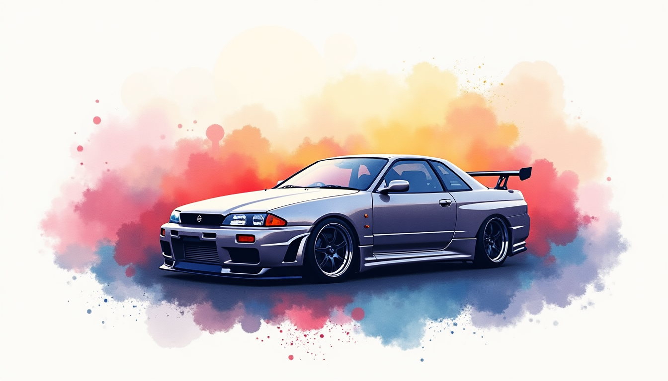 Creative AI-Enhanced Watercolor Nissan Skyline for Kids