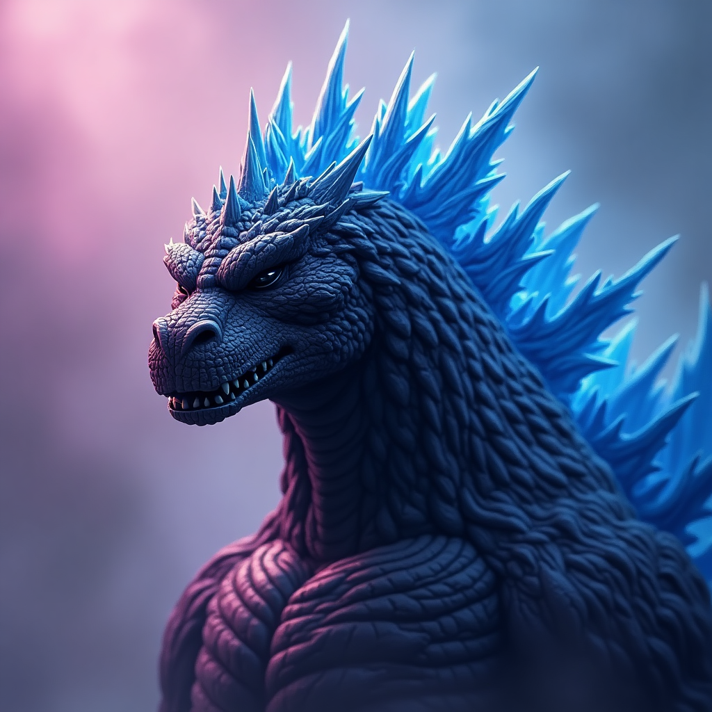 Stunning Godzilla Headshot with Glowing Spikes - AI Art for Kids