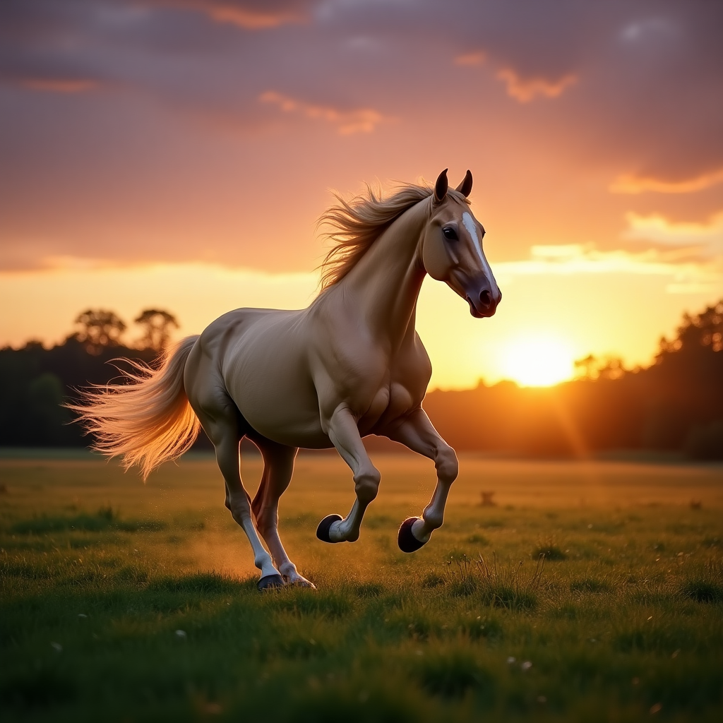 Stunning Palomino Horse Galloping in a Dusky Sky - Train Your Brain AI