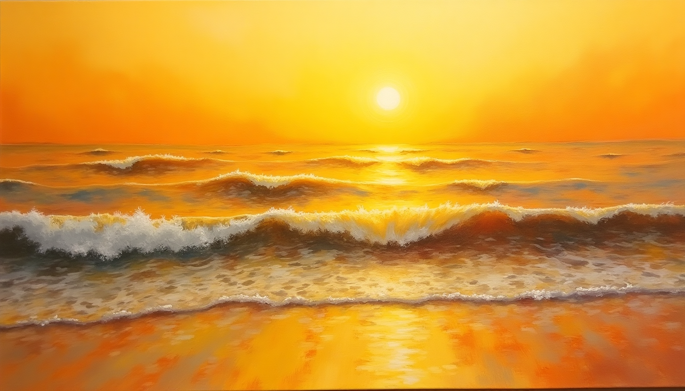 Stunning Yellow and Orange Wave Oil Painting for Kids' Creativity