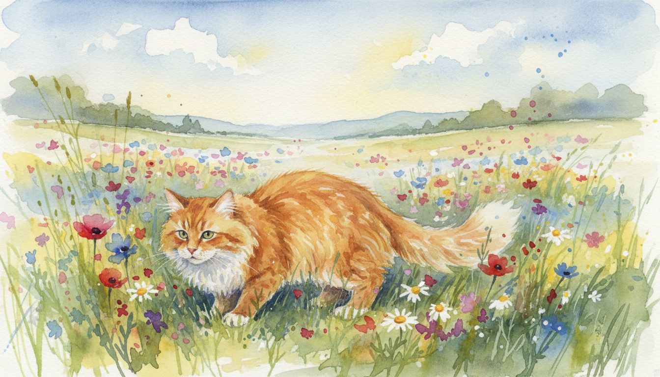 Creative AI Artwork: Cat in a Field with Flowers