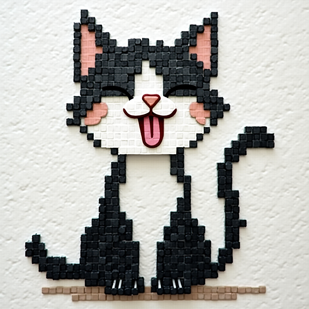 Playful Pixelated Cat Meme - Fun AI Art for Kids